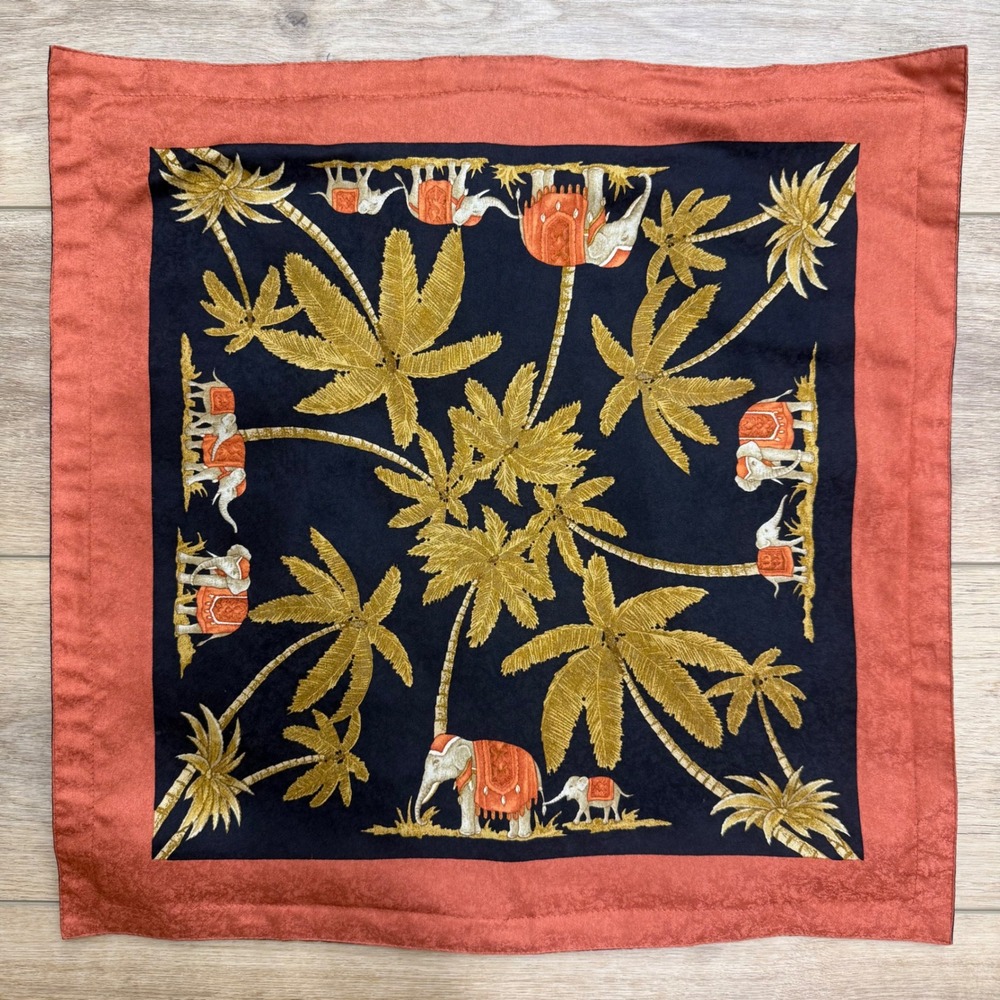 Jim Thompson Thai Silk Elephant Palm Tree Pillow Cover Navy Terracotta 17.5"